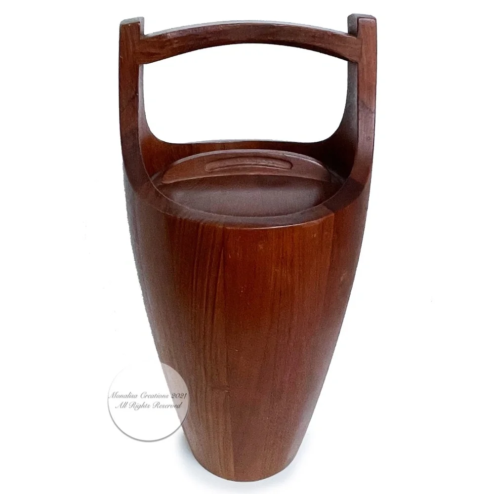 Dansk Ice Bucket + Lid Staved Teak Danish Mid Century Modern Vintage Barware